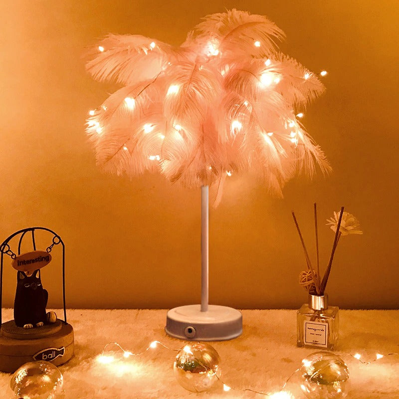 Feather LED Bedside Lamp with Colorful Feathers and Soft Light