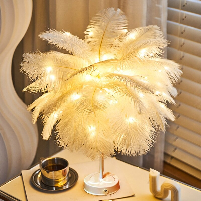 Feather LED Bedside Lamp with Colorful Feathers and Soft Light