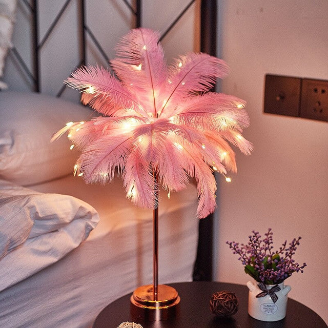 Feather LED Bedside Lamp with Colorful Feathers and Soft Light