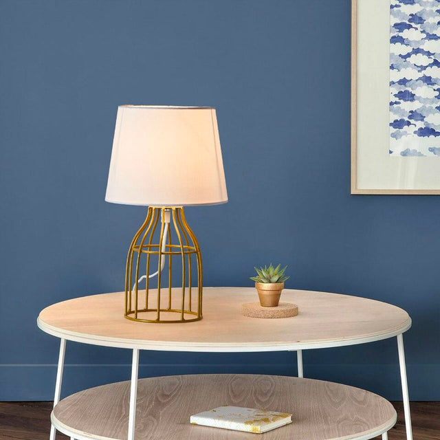 Gold/White Retro Metal Bedside Lamp with Fire Glow Design