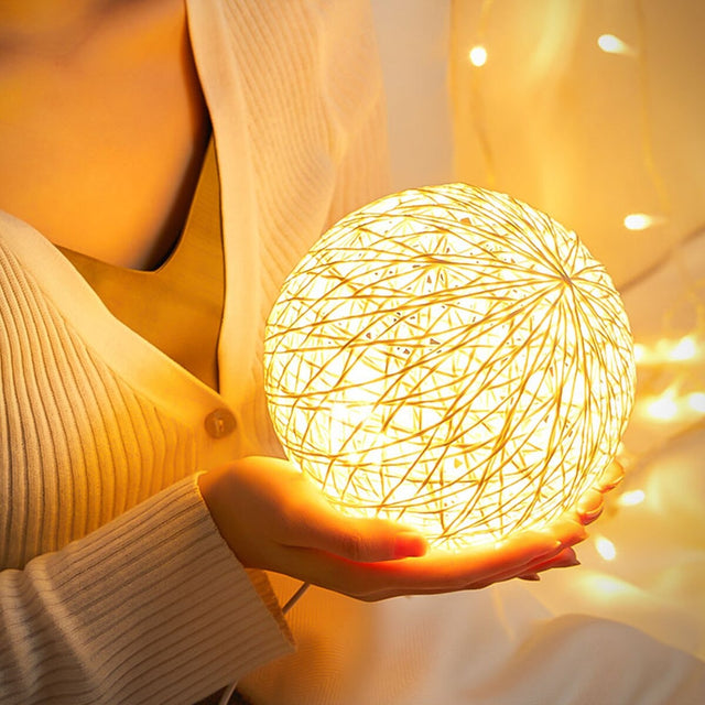 Rattan Moon Bedside Lamp with Modern Elegant Design