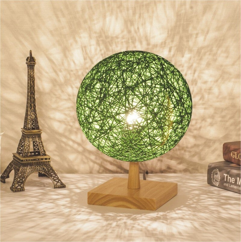 Rattan Bedside Lamp With Wooden Base For Modern Decor