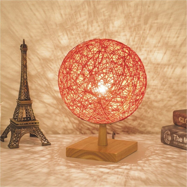 Rattan Bedside Lamp With Wooden Base For Modern Decor