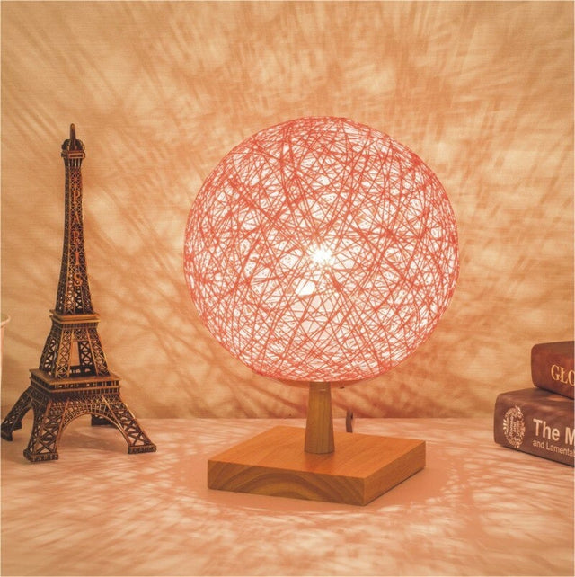 Rattan Bedside Lamp With Wooden Base For Modern Decor