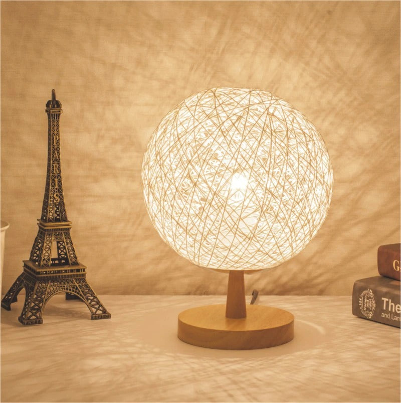 Rattan Bedside Lamp With Wooden Base For Modern Decor