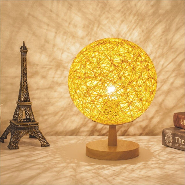 Rattan Bedside Lamp With Wooden Base For Modern Decor