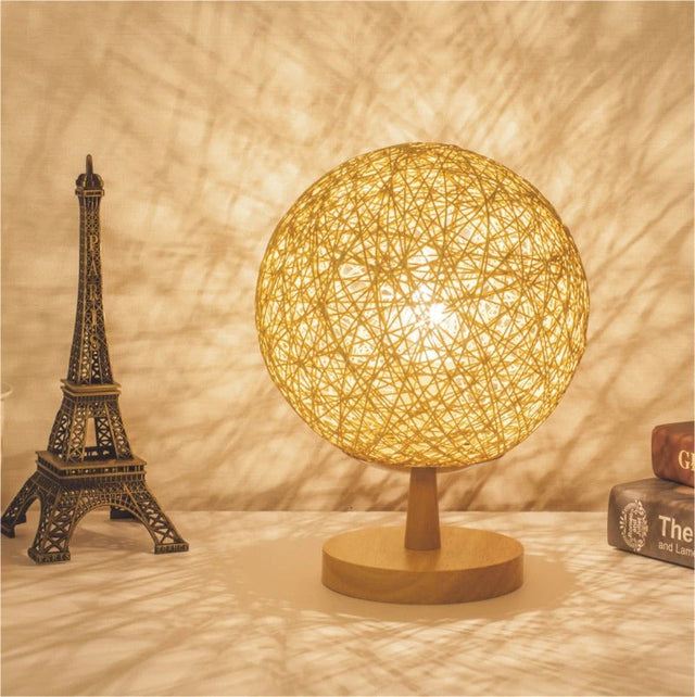 Rattan Bedside Lamp With Wooden Base For Modern Decor