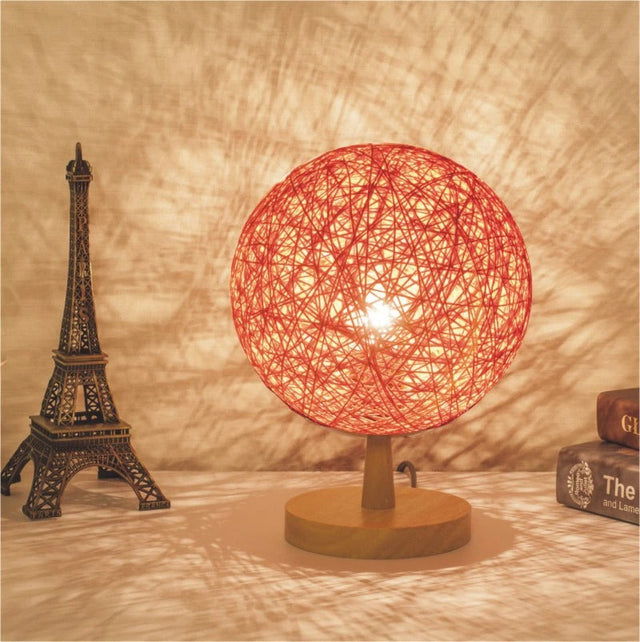 Rattan Bedside Lamp With Wooden Base For Modern Decor