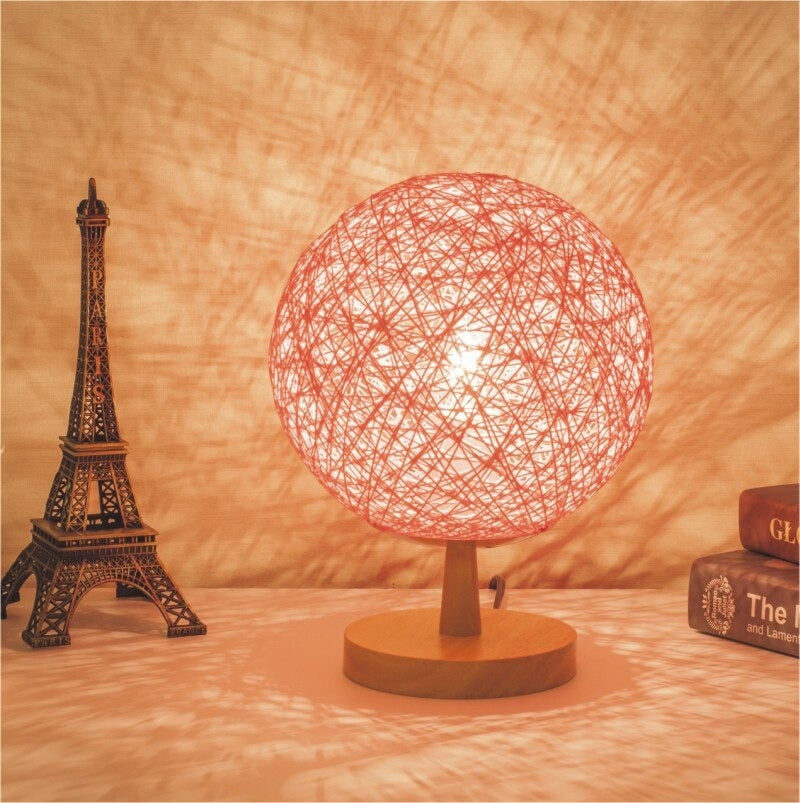 Rattan Bedside Lamp With Wooden Base For Modern Decor