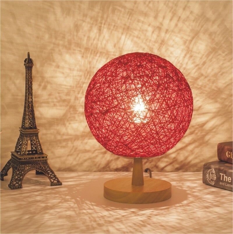 Rattan Bedside Lamp With Wooden Base For Modern Decor