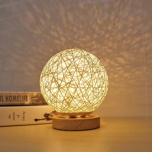 Rattan Sphere Bedside Lamp - Modern Home Decor Light