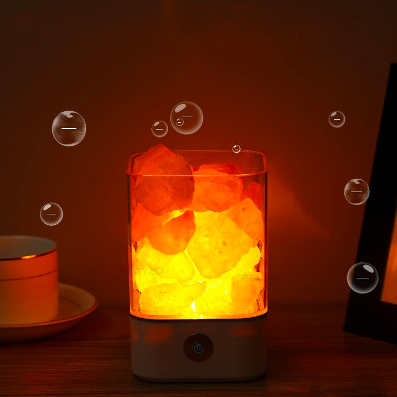 Himalayan Salt Bedside Lamp with Warm Glow and USB Rechargeable
