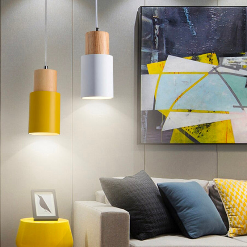 Wooden Hanging Bedside Lamp with Vintage Metal Structure