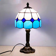 Blue Tiffany Vintage Bedside Lamp with Stained Glass Shade
