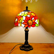 Red Tiffany Vintage Bedside Lamp with Stained Glass Shade