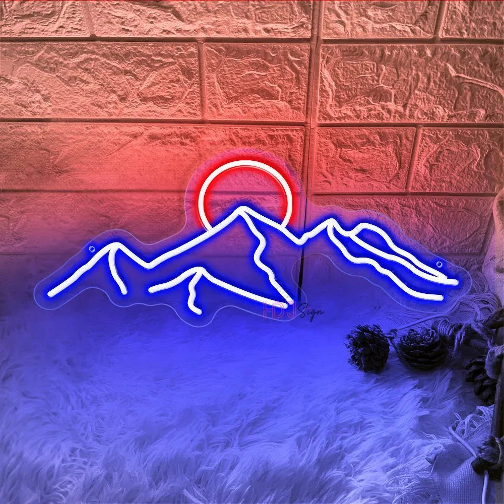 SummitGlow – LED Neon Sign with Mountain & Sun Design for a Vibrant Ambience