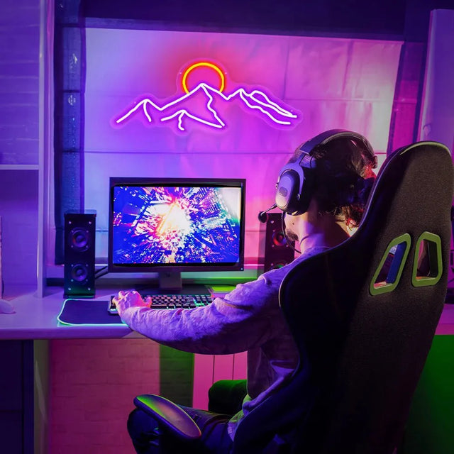 SummitGlow – LED Neon Sign with Mountain & Sun Design for a Vibrant Ambience