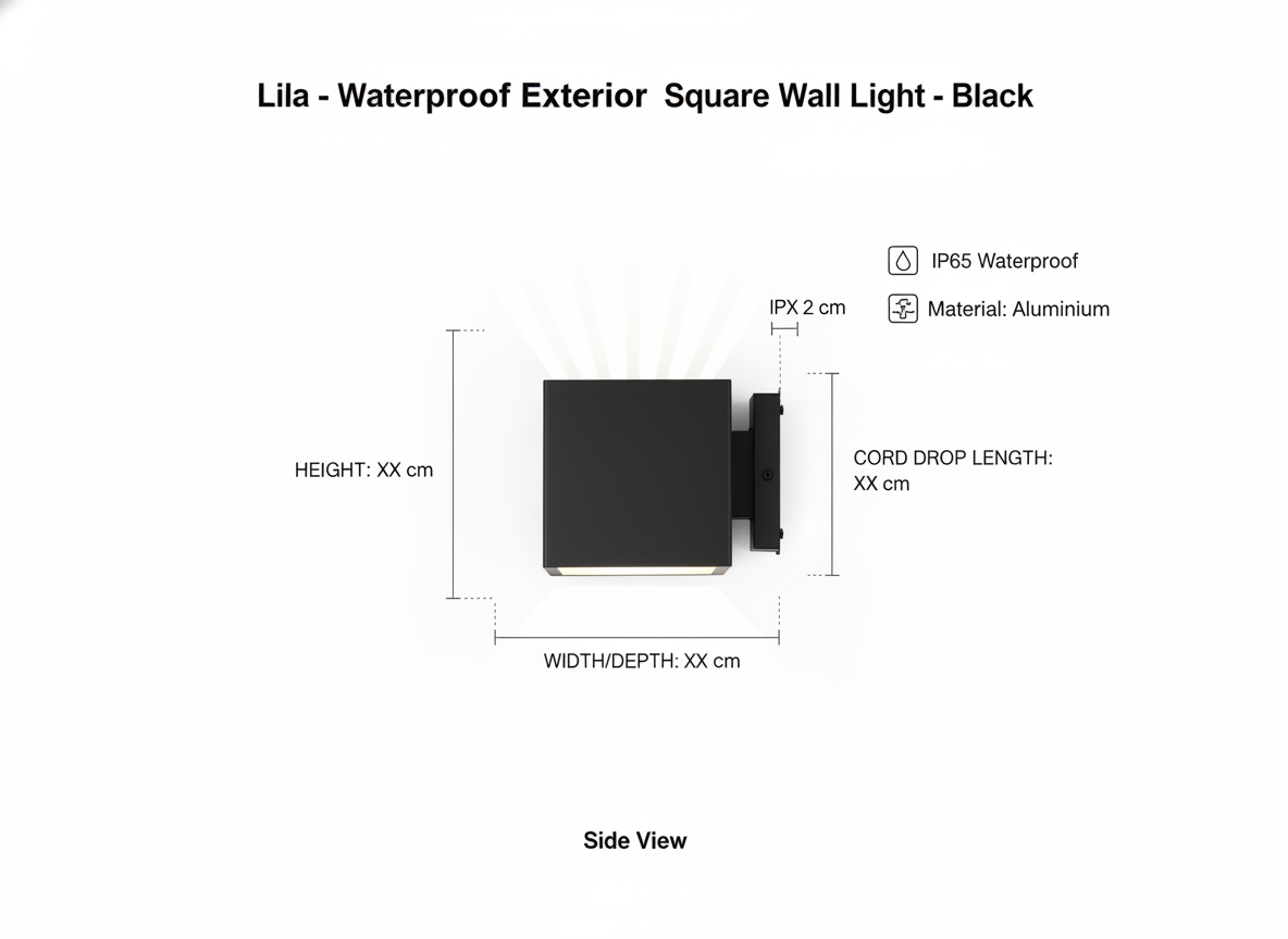 Lila - Waterproof Exterior Square Wall Light in Black