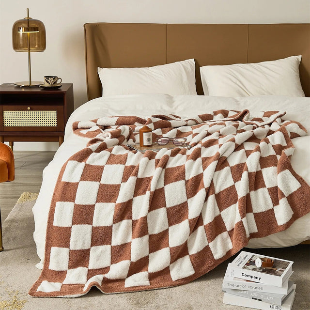 Luxurious Colourful Chequerboard Plaid Blanket for Cozy Comfort
