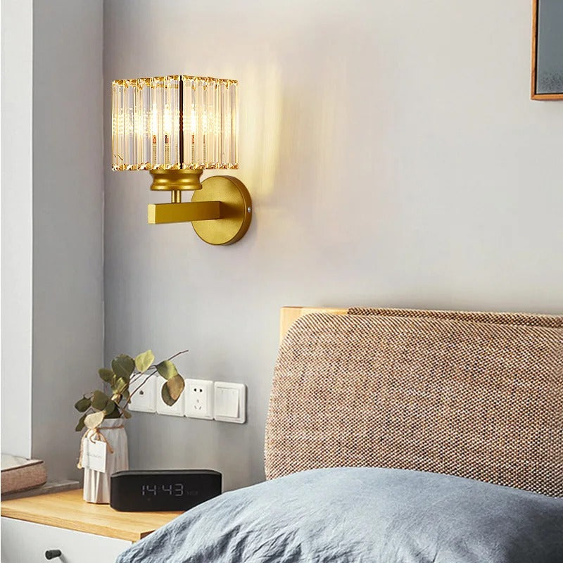 Crystal Wall Light Bedroom Sconce - Round or Square