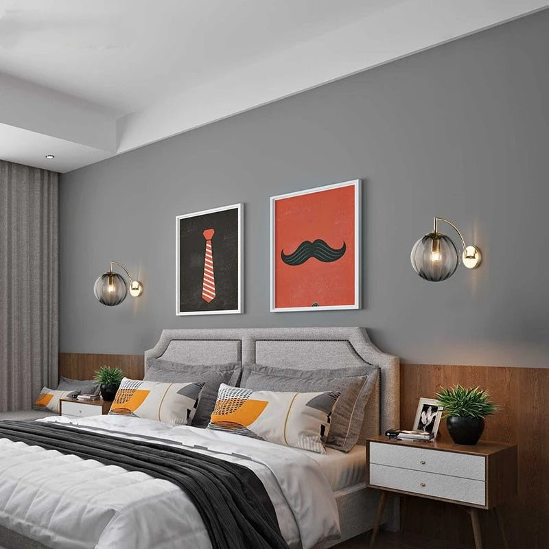 Modern Design Ball-Shaped Wall Bedside Sconce Lamp in Smoked Glass