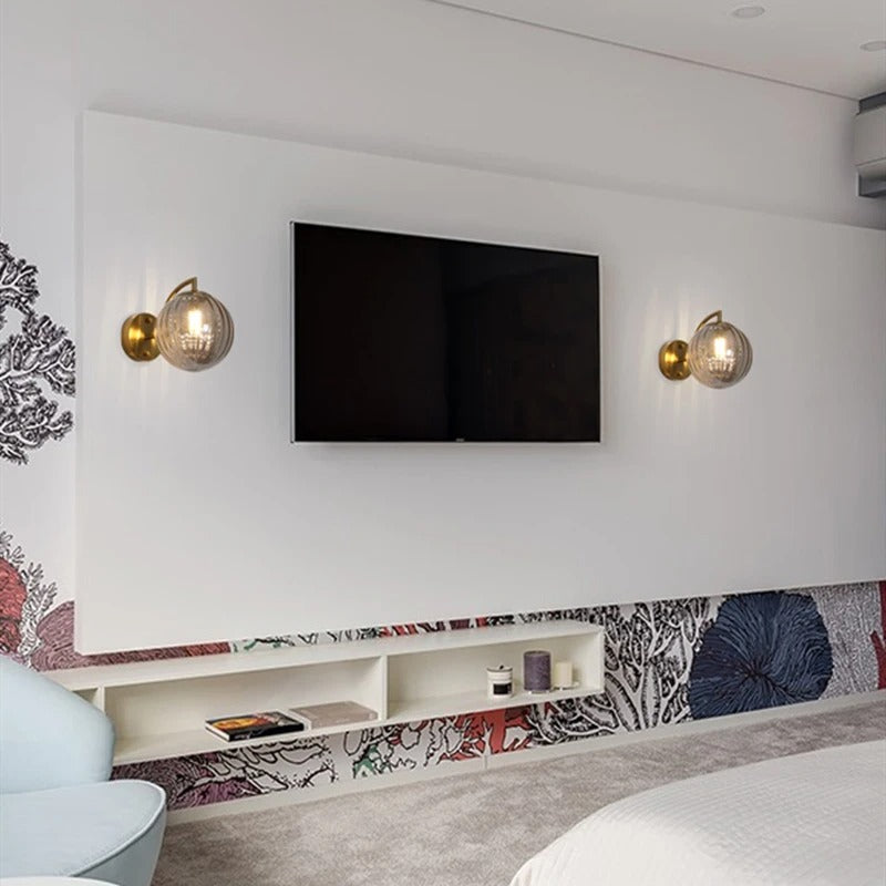 Modern Design Ball-Shaped Wall Bedside Sconce Lamp in Smoked Glass