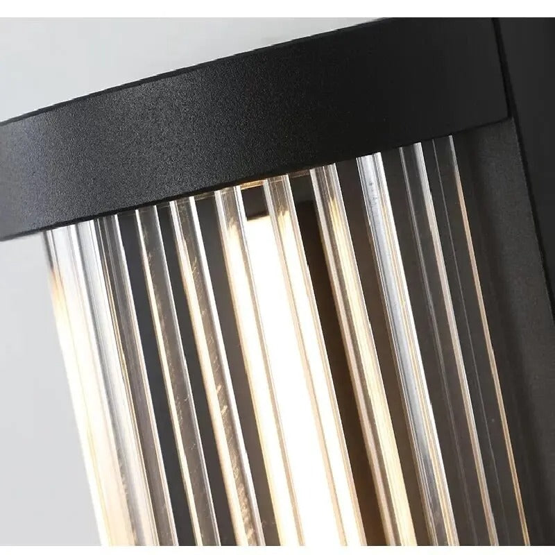 Cylindrical Metal and Glass Waterproof Solar Powered Wall Lamp