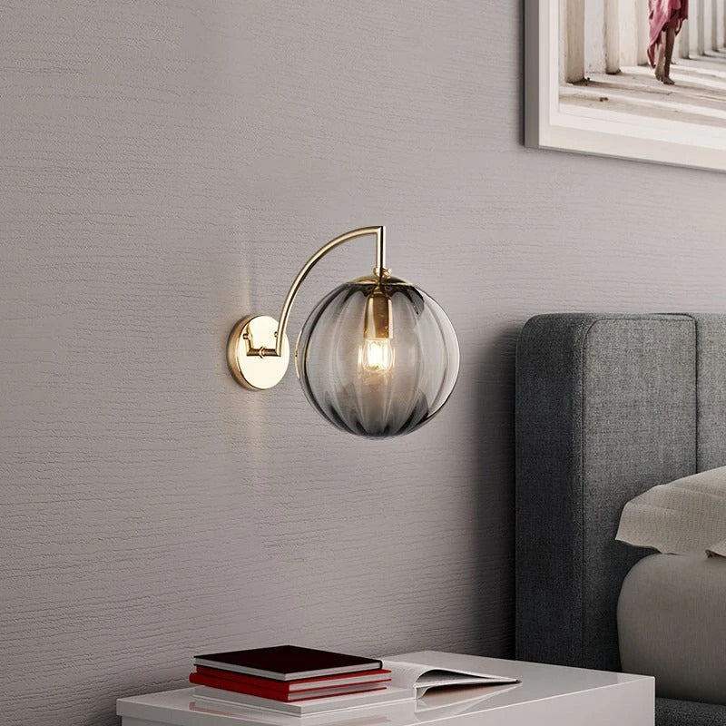 Modern Design Ball-Shaped Wall Bedside Sconce Lamp in Smoked Glass
