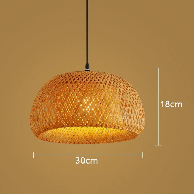 Hand-Woven Bamboo Pendant Light, Boho Japandi Ceiling Lamp
