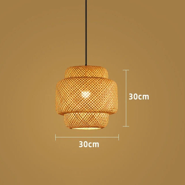 Hand-Woven Bamboo Pendant Light, Boho Japandi Ceiling Lamp