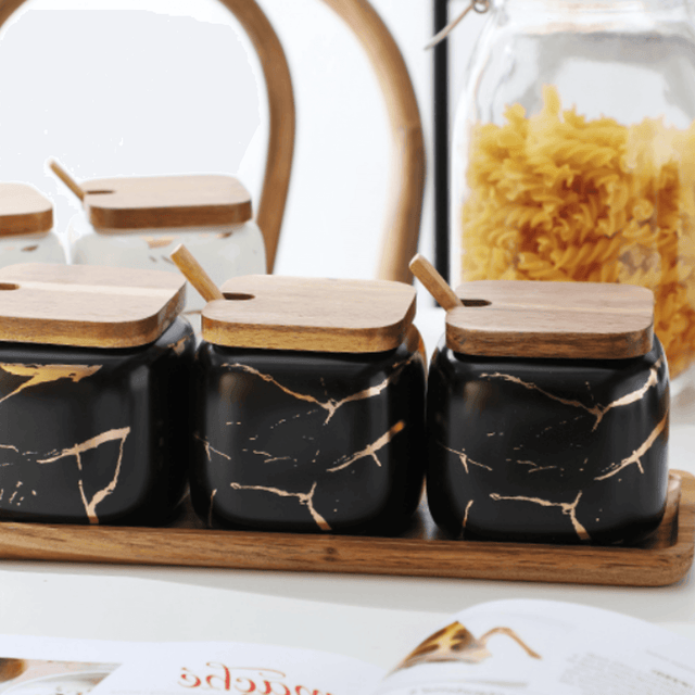 LunaMarble Spice Jar Set - Elegant Porcelain Herb Pots