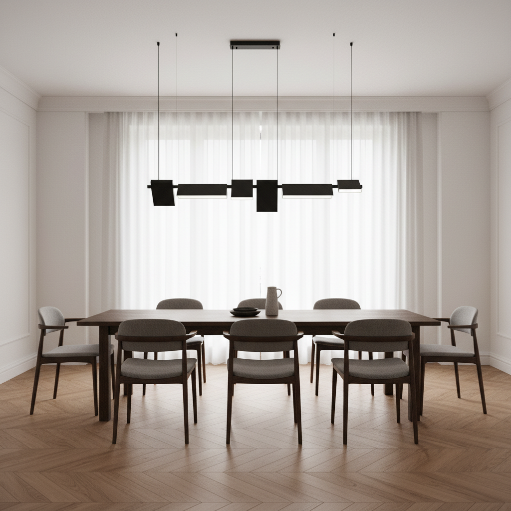 Matte Black Linear Pendant – Luxury Dining Room Square