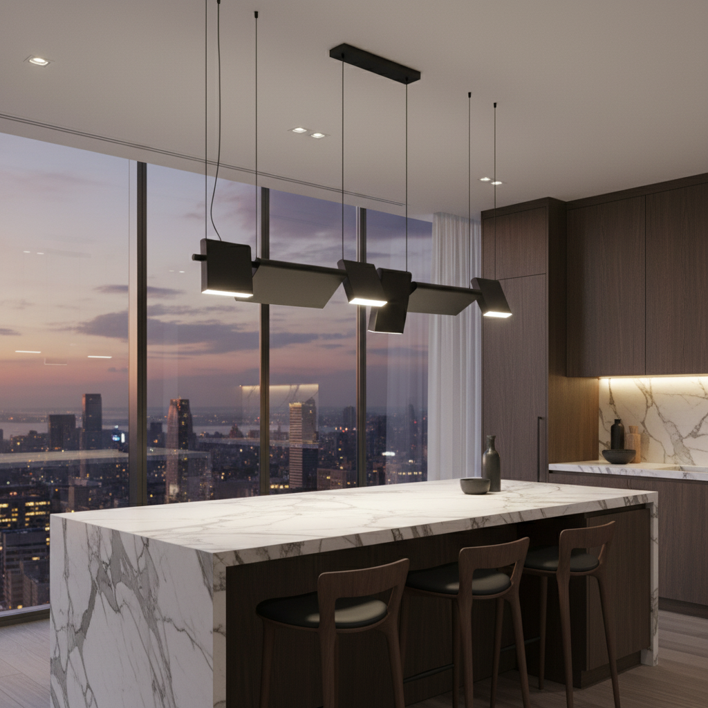 Matte Black Linear Pendant – Penthouse Kitchen Square