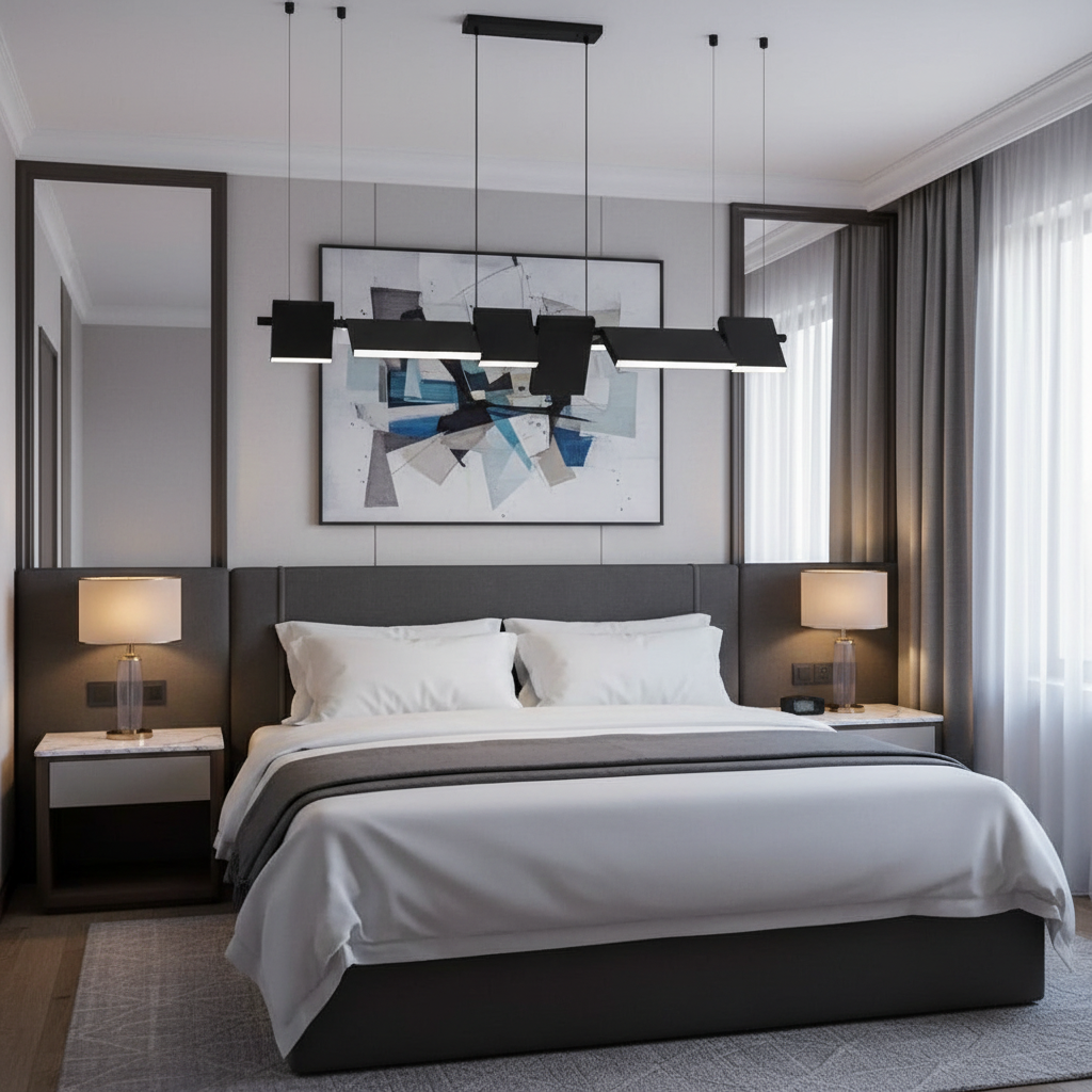 Matte Black Pendant – Luxury Hotel Suite