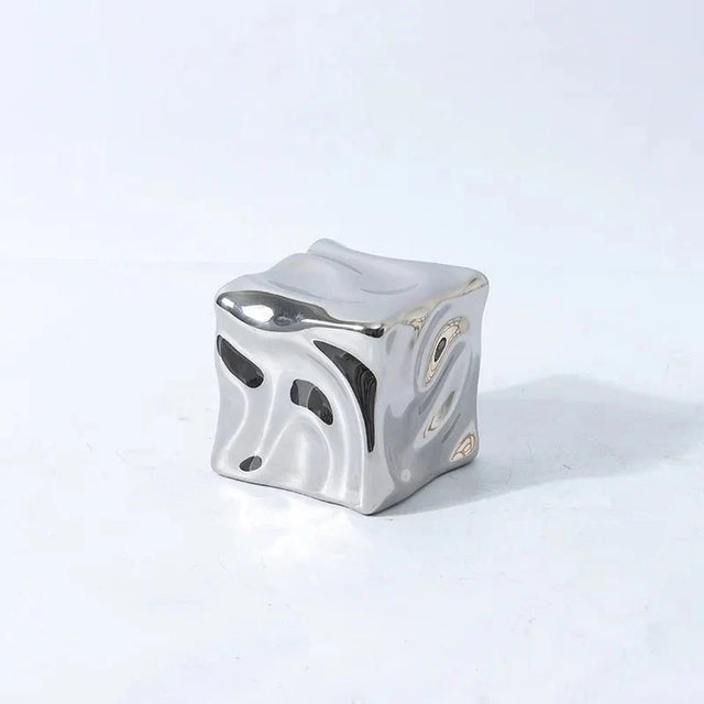 Metallic Coloured Cube Ornament in Modern Ceramic Design