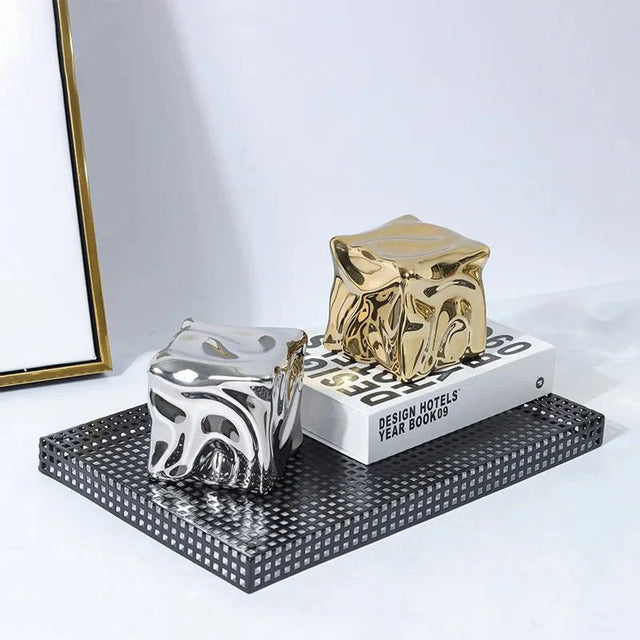 Metallic Coloured Cube Ornament in Modern Ceramic Design