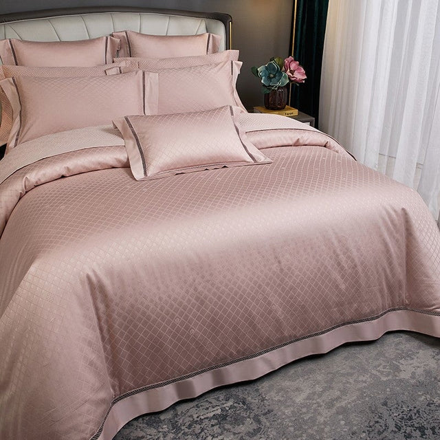 Millennia Coral Duvet Cover Set – 1000 TC Egyptian Cotton in Soft Pink with Diamond Texture