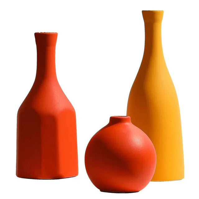 Minimalist Solid Colour Bright Ceramic Vase for Home Decor