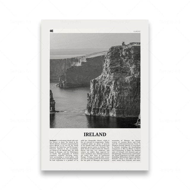 Monochrome Landscape Travel Poster - Modern Art Print Unframed
