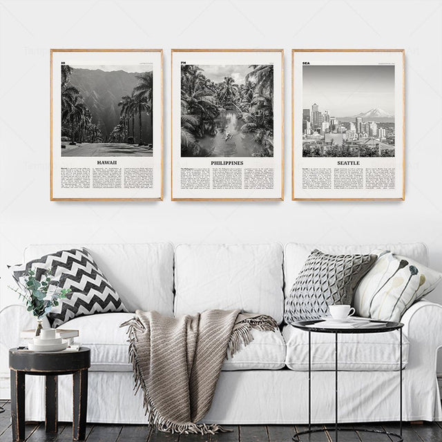 Monochrome Landscape Travel Poster - Modern Art Print Unframed