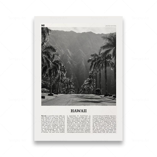 Monochrome Landscape Travel Poster - Modern Art Print Unframed