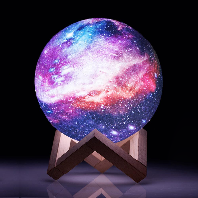 Colour Changing Moon Lamp with Wooden Stand and Remote