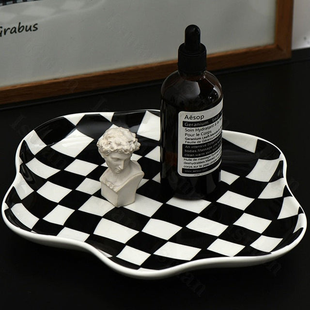 Nordic Ceramic Chequerboard Storage Tray in Modern Design