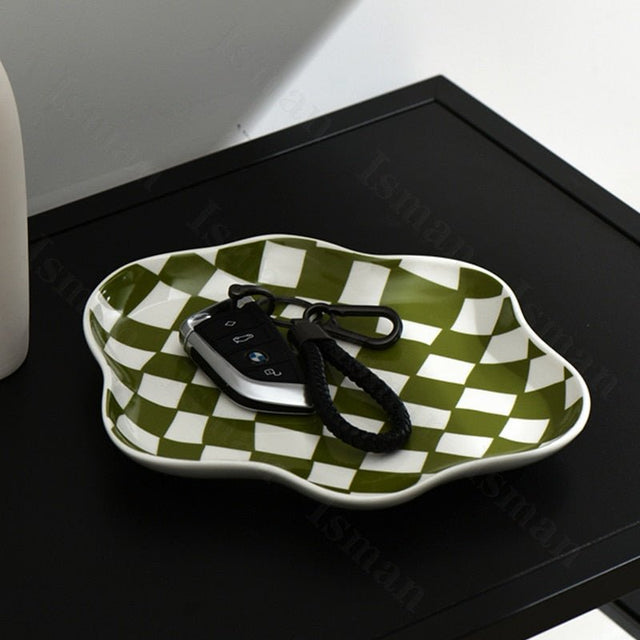 Nordic Ceramic Chequerboard Storage Tray in Modern Design