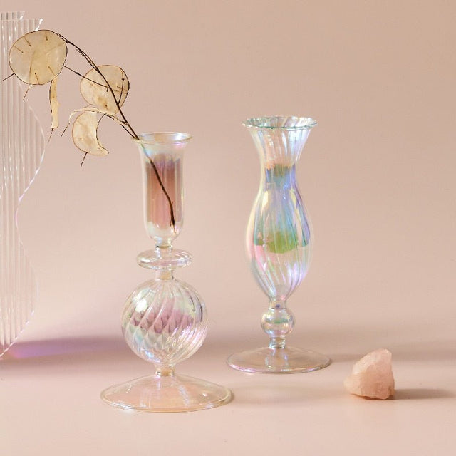Nordic Iridescent Candle Holders in Sturdy Glass Style
