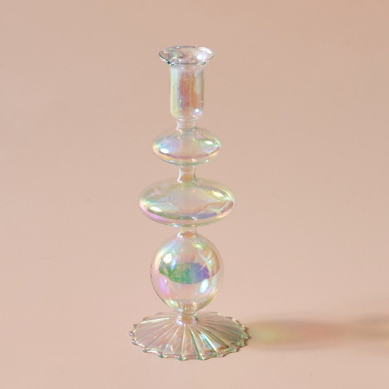 Nordic Iridescent Candle Holders in Sturdy Glass Style