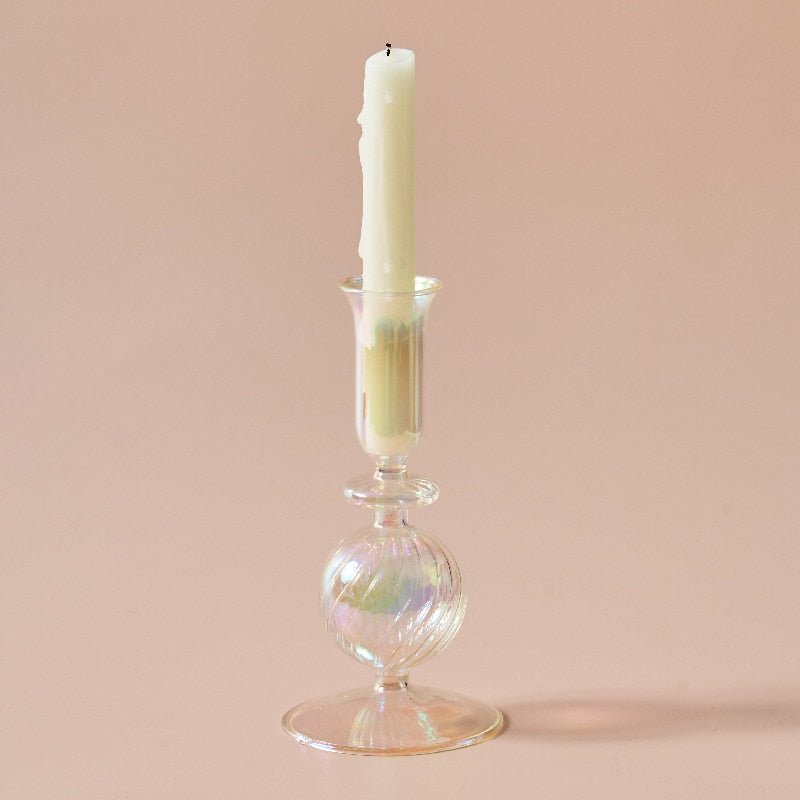 Nordic Iridescent Candle Holders in Sturdy Glass Style