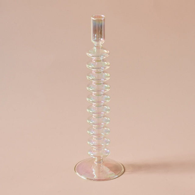 Nordic Iridescent Candle Holders in Sturdy Glass Style