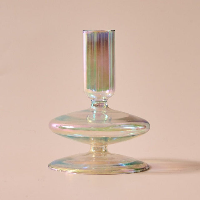Nordic Iridescent Candle Holders in Sturdy Glass Style