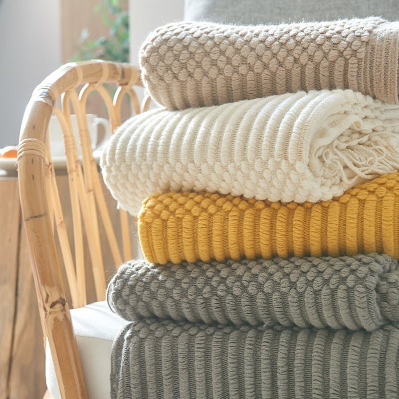 Nordic Solid Sofa Knitted Blanket for Cozy Comfort
